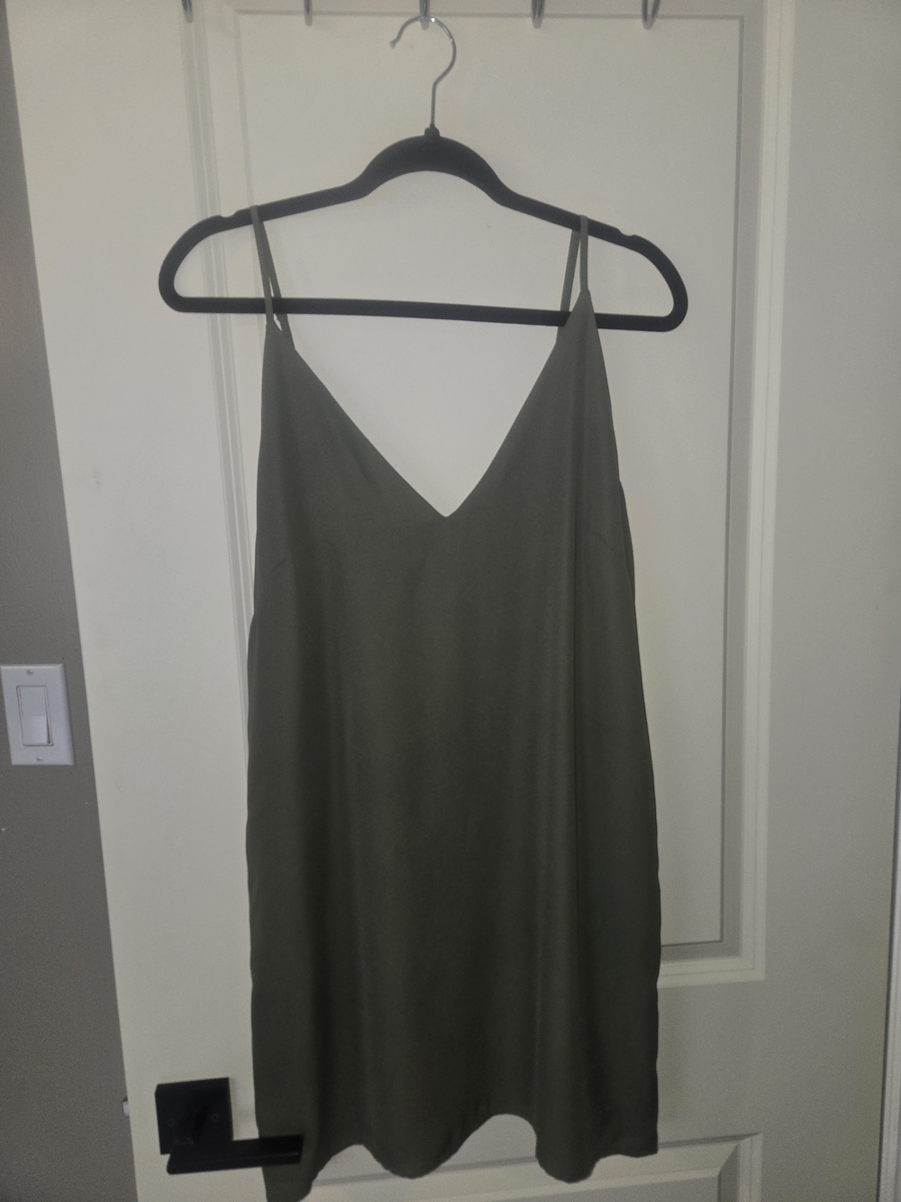 V-Neck Slip Mini Dress in Olive Green